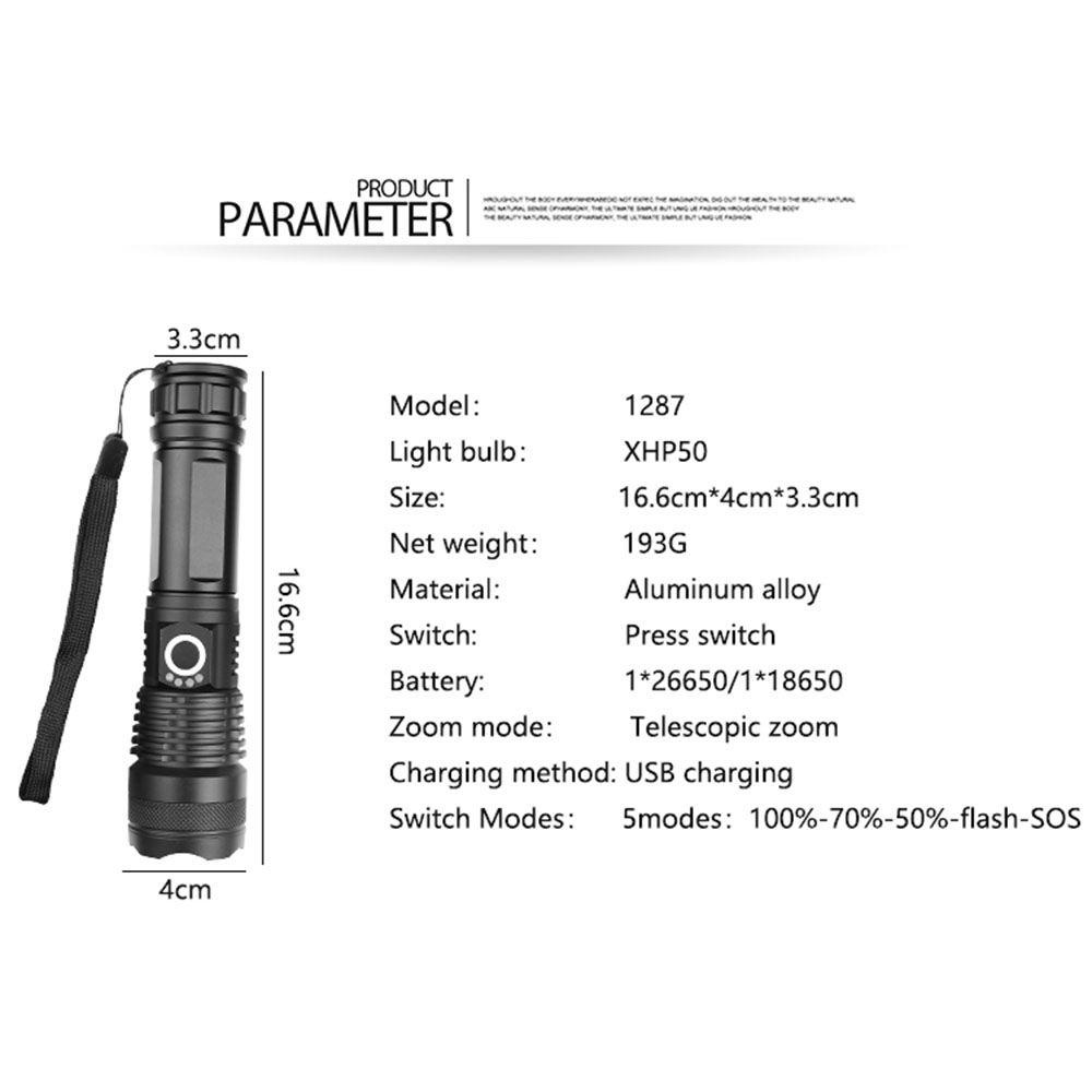 SHOUKEY Đèn Pin LED Bằng Hợp Kim Nhôm Siêu Sáng Kèm Sạc USB Tiện Dụng Mang Theo Cắm Trại