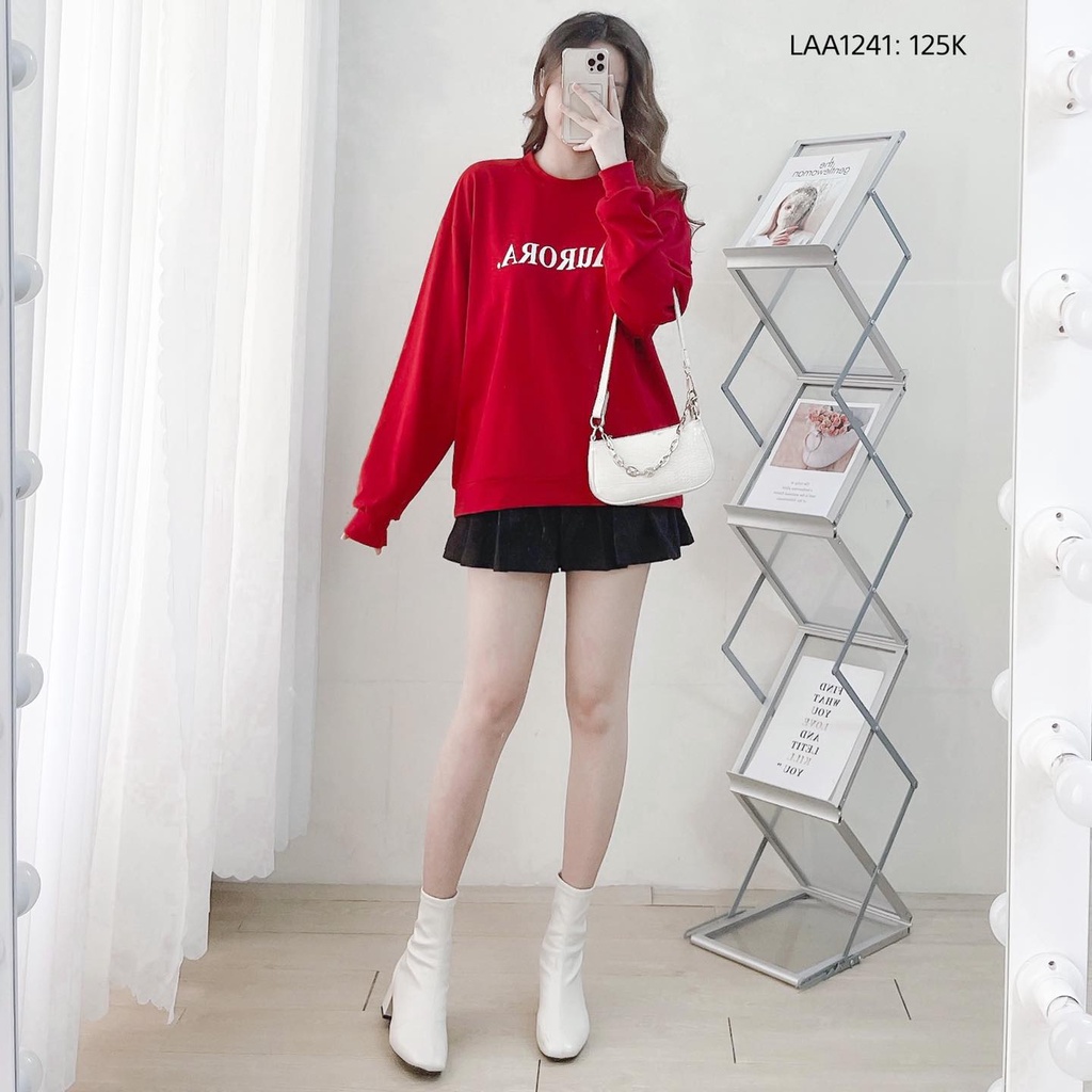 Áo hoodie nữ cổ tròn tay dài bo đỏ da cá CHIBEST LAA1241 | BigBuy360 - bigbuy360.vn