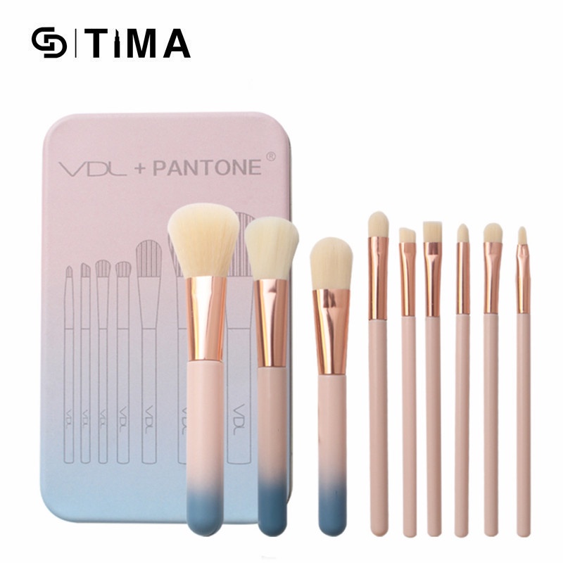 Set 9 cọ trang điểm GDTIMA èm hộp thiếc màu gradient xinh xắn