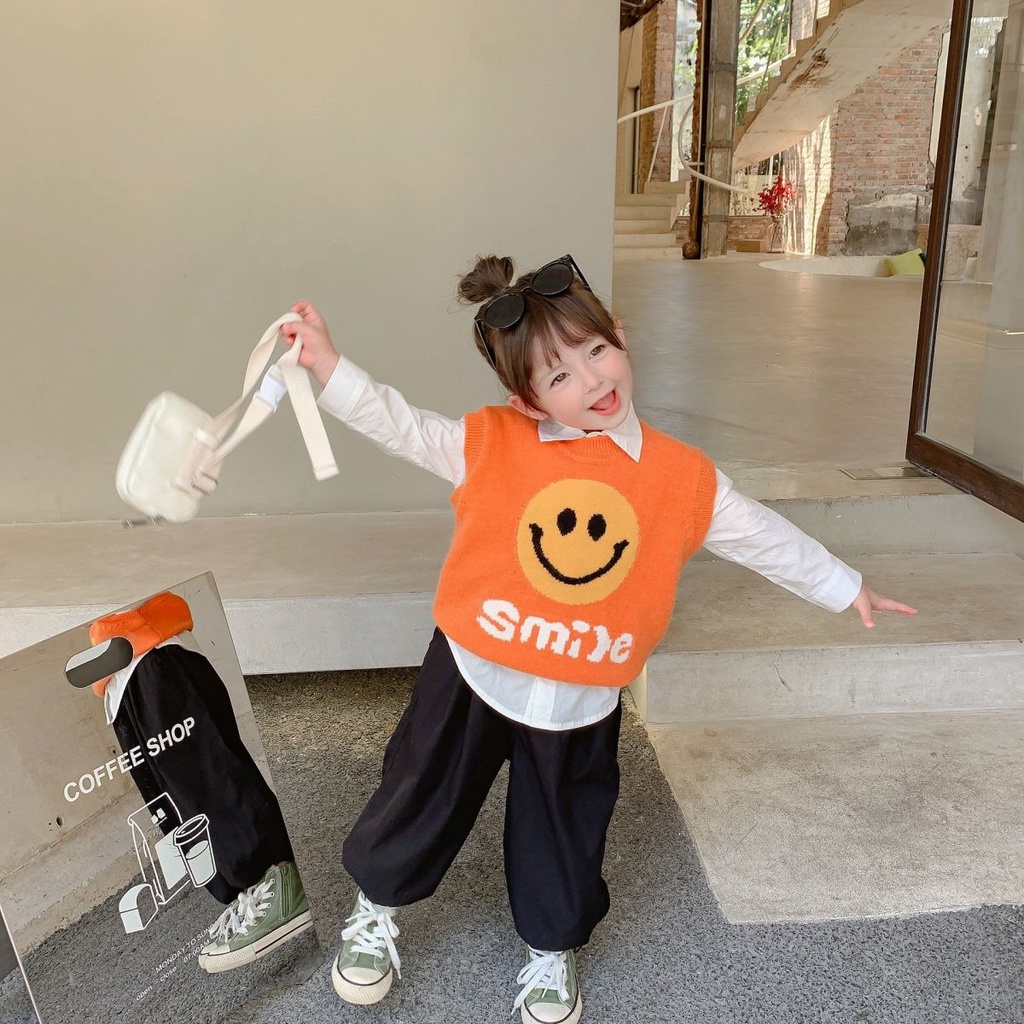 Áo Sweater Không Tay Hình Mặt Cười Dễ Thương Cho Bé Gái