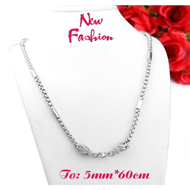 Dây chuyền nam inox kiểu ống trúc 5mm bọc đầu rồng màu trắng sáng đẹp, không đen - Thể hiện đẳng cấp phái mạnh