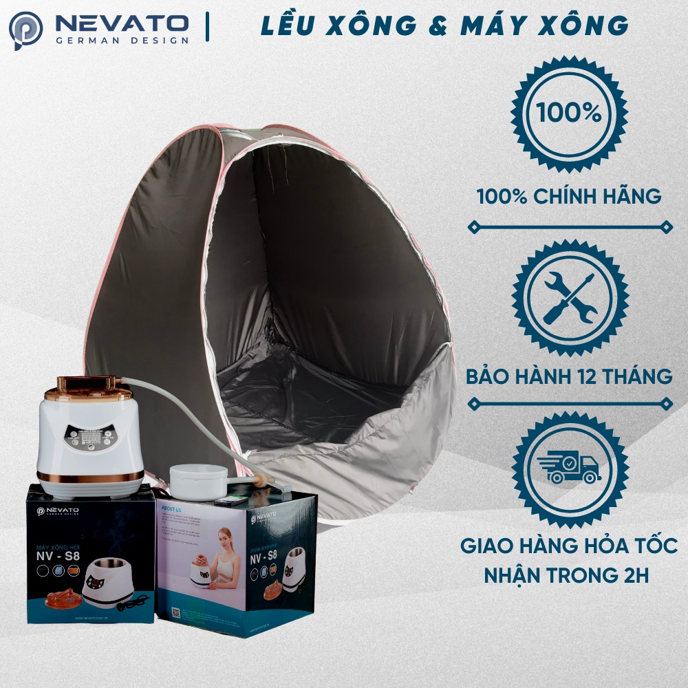 Lều Xông Hơi Tự Bung Và Nồi Xông Hơi Nevato NV-S8 Khử Trùng Cơ Thể Tặng 1 Túi Lá Xông