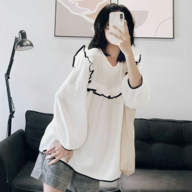 Áo bầu thiết kế baby viền kẹp đen