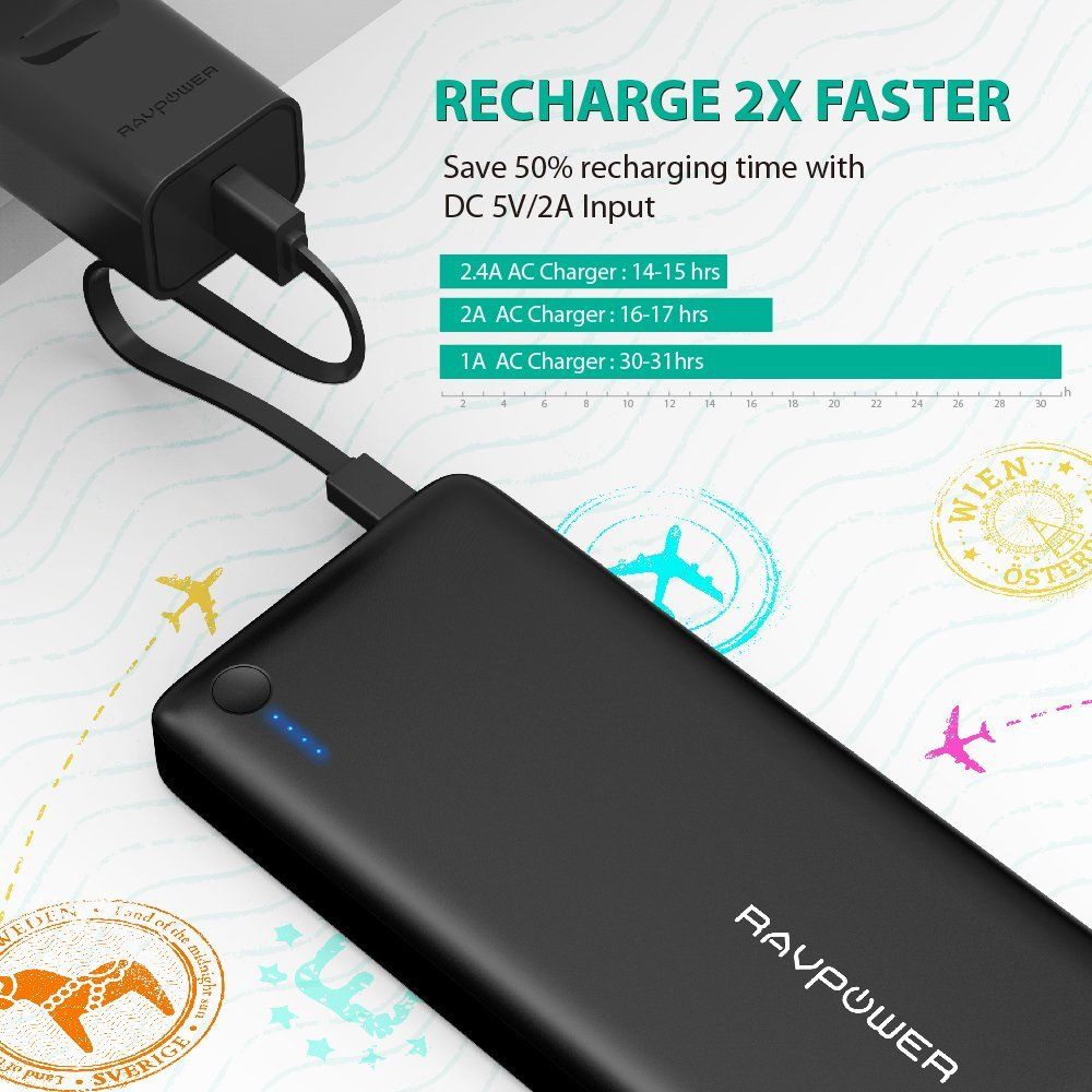 Sạc Dự Phòng 26800mAh RAVPower RP-PB41 - 3 Cổng Sạc Nhanh Thông Minh ismart+ - 27.5W - Hàng Chính Hãng - Bảo Hành 1 Năm