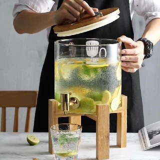 Bình Đựng Nước Detox 5 Lít Bằng Thủy Tinh Có Chân Gỗ Và Vòi Chống Gỉ