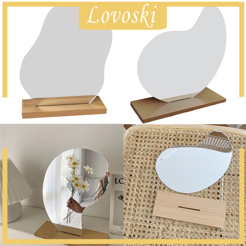 [LOVOSKI] Acrylic Mirrors Irregular Cosmetic Makeup Mirror Wooden Base Decor 24x16cm