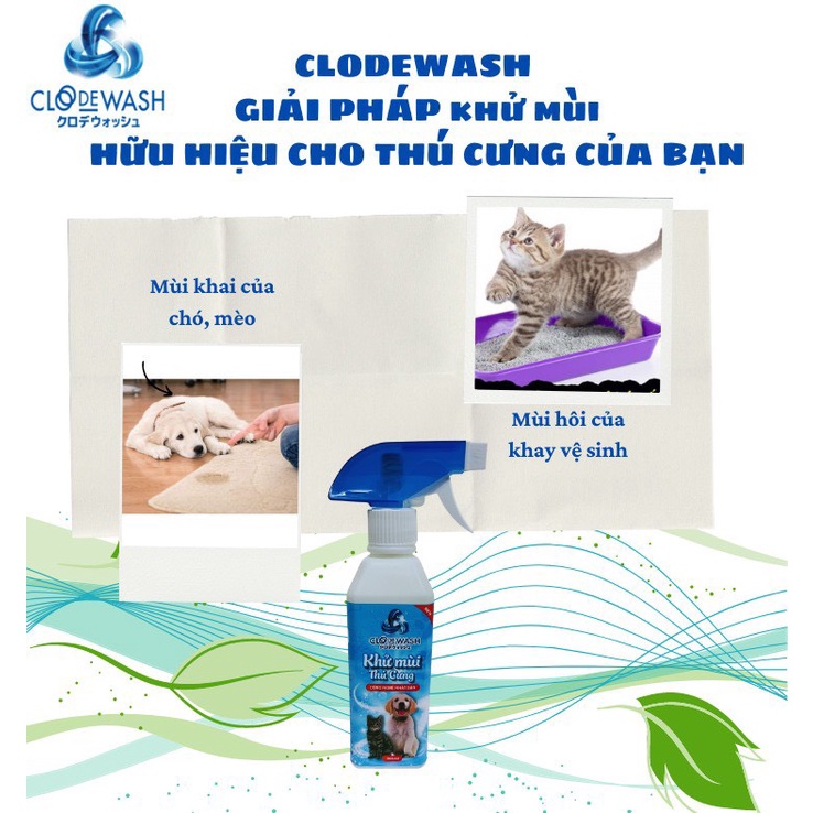 [Mã 44FMCGSALE1 giảm 10% đơn 250K] Xịt khử mùi hôi nước tiểu trên mọi bề mặt, khử hôi chó mèo Clode Wash