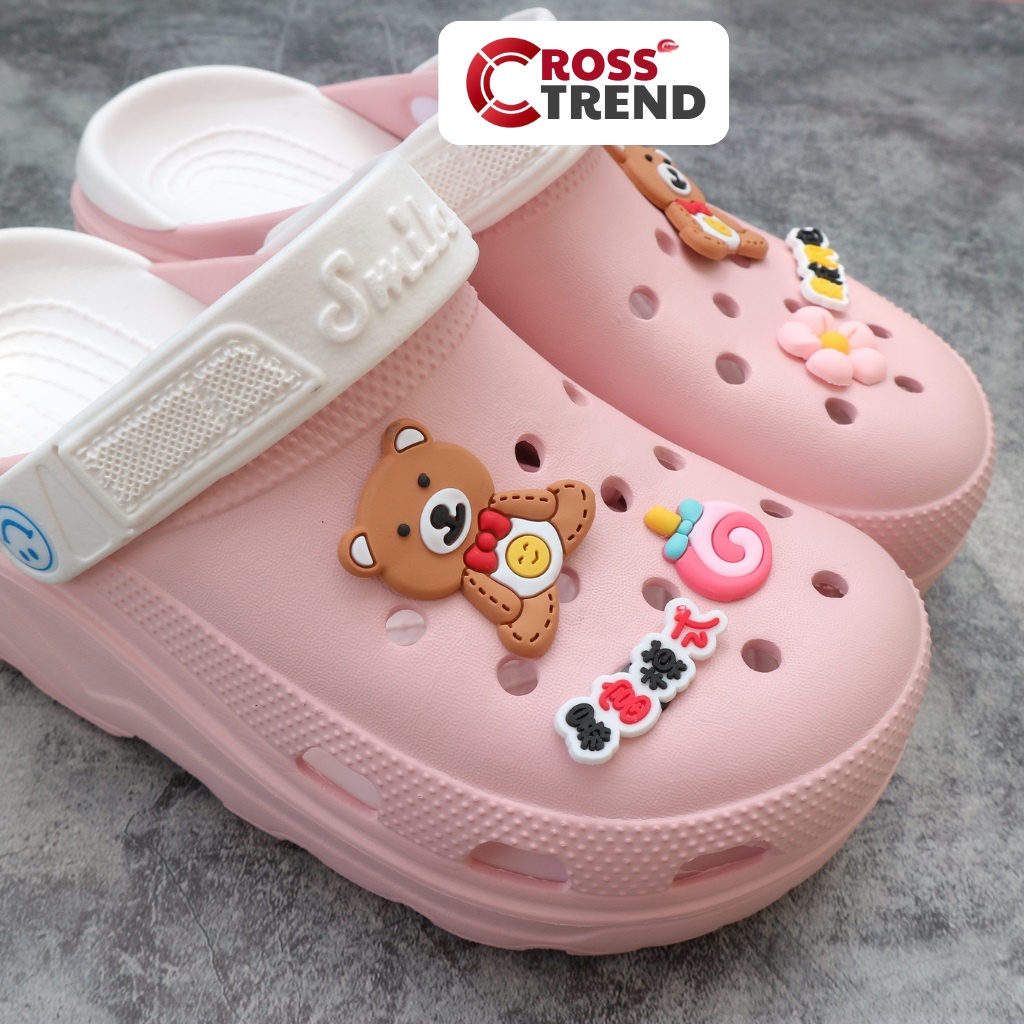 Dép cross, Crocs nữ đẹp Smile Hồng đế cao 4cm hãng Heng Yu 100% nhựa eva siêu êm chân tặng 8 sticker jibitz CROSS TREND