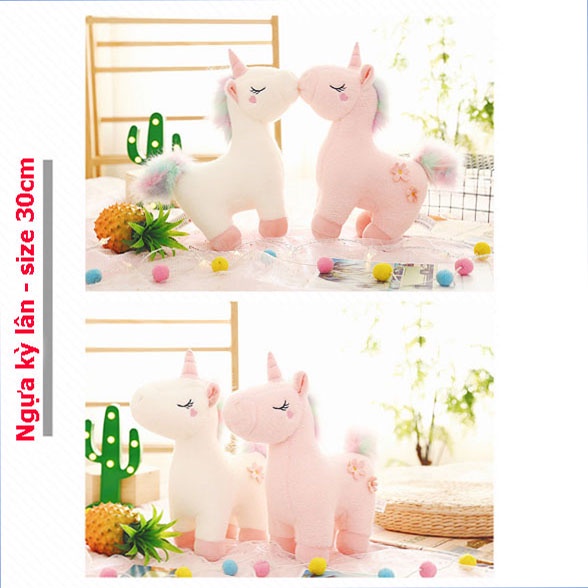 Gấu Bông - Thú Bông - Thú Kỳ Lân Cao Cấp Màu Trắng và Hồng SZ 30cm