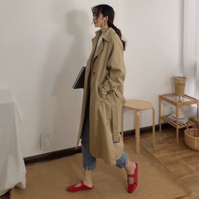 KÈM ẢNH THẬT- Áo Khoác mangto nữ vải kaki dáng dài đứng form Hàn Quốc