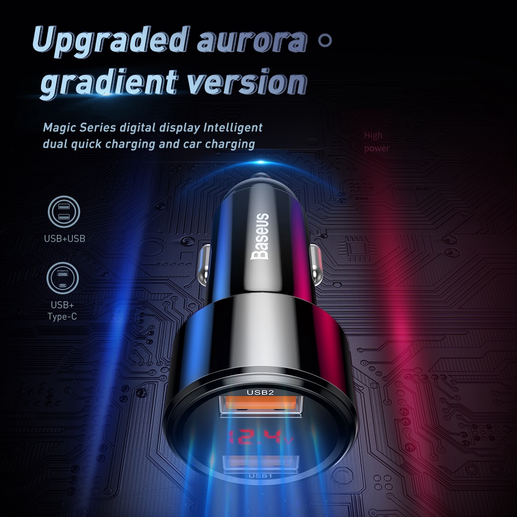 Sạc 02 cổng 45W USB A và Type C trên xe hơi Baseus Magic PPS Digital Display Intelligent Dual Quick Charge