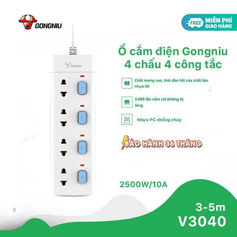 Ổ CẮM ĐIỆN GONGNIU AN TOÀN ,Chống Cháy, Công Suất 2500W