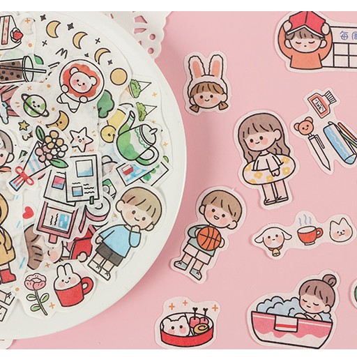 Gói Sticker dán trang trí Deco Stickers Cô gái tóc xoăn 40 miếng/set