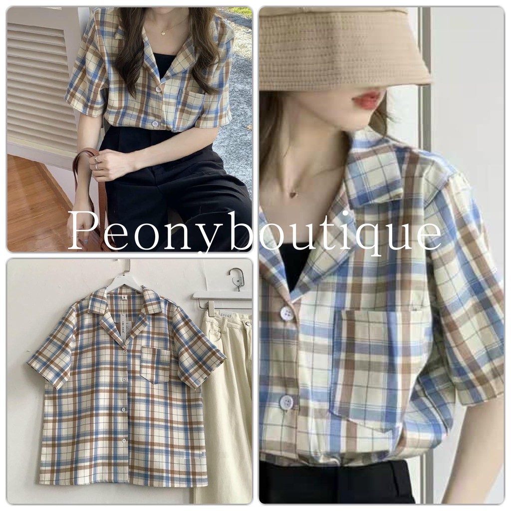 Áo Sơ Mi Cổ Vest Vintage Nữ [FREESHIP] 🌸 Thun phông cộc tay kẻ sọc caro dáng suông cá tính Ulzzang HOT 🌸 | BigBuy360 - bigbuy360.vn