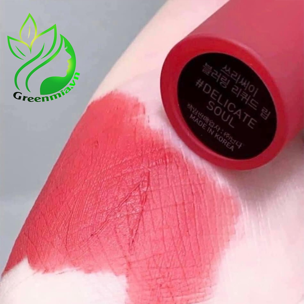 Son Tint Kem 3CE Blurring Liquid Lip Delicate Soul – Màu Hồng San Hô Tươi Tắn Bền Màu