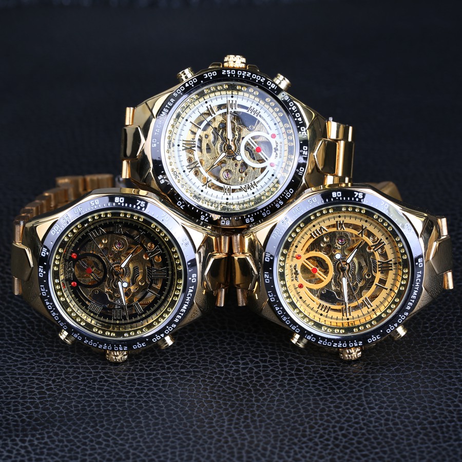 Đồng hồ nam Winner TM432 cơ lộ máy dây thép không gỉ - Full Gold Vàng