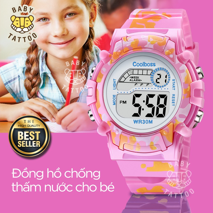 BABY TATTOO Đồng hồ thể thao cho Bé Đồng hồ bé trai và bé gái không thấm nước và có đèn dạ quang Đồng hồ điện tử trẻ tiể