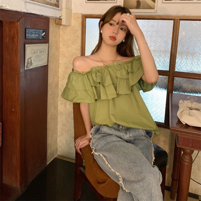 Áo Sơ Mi Ngắn Tay Trễ Vai Dáng Rộng Thời Trang Quyến Rũ Cho Nữ