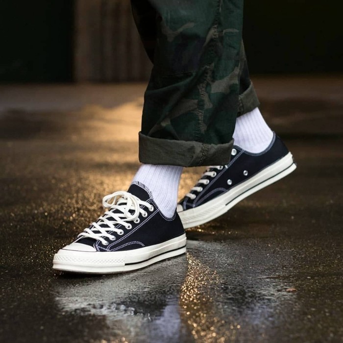 Giày Nam Nữ Đen Trắng, Giày Thể Thao Converse Cv 1970s Cổ Thấp Lót Xanh Đế Khâu Mũi Bóng