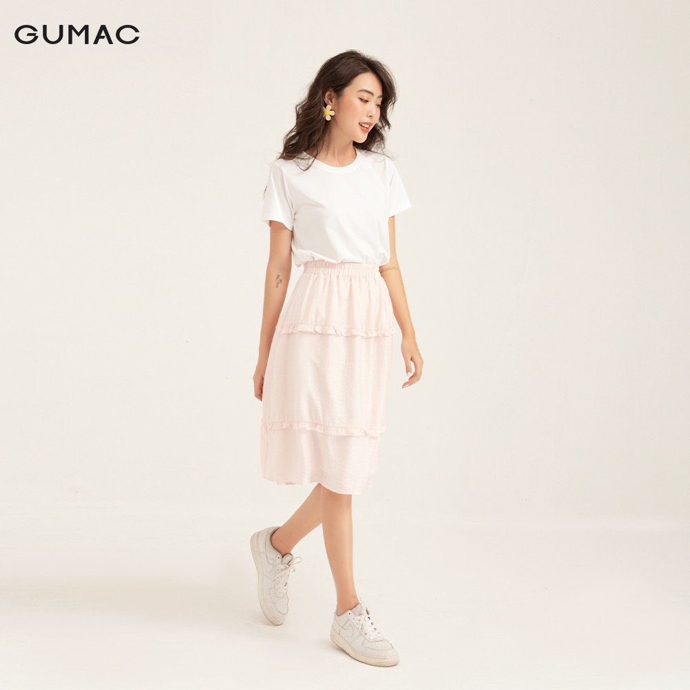 [Mã WABRGTET giảm 10% đơn 250k] Áo thun nữ tay ngắn trơn cơ bản GUMAC màu trắng thiết kế trẻ trung, AMB135