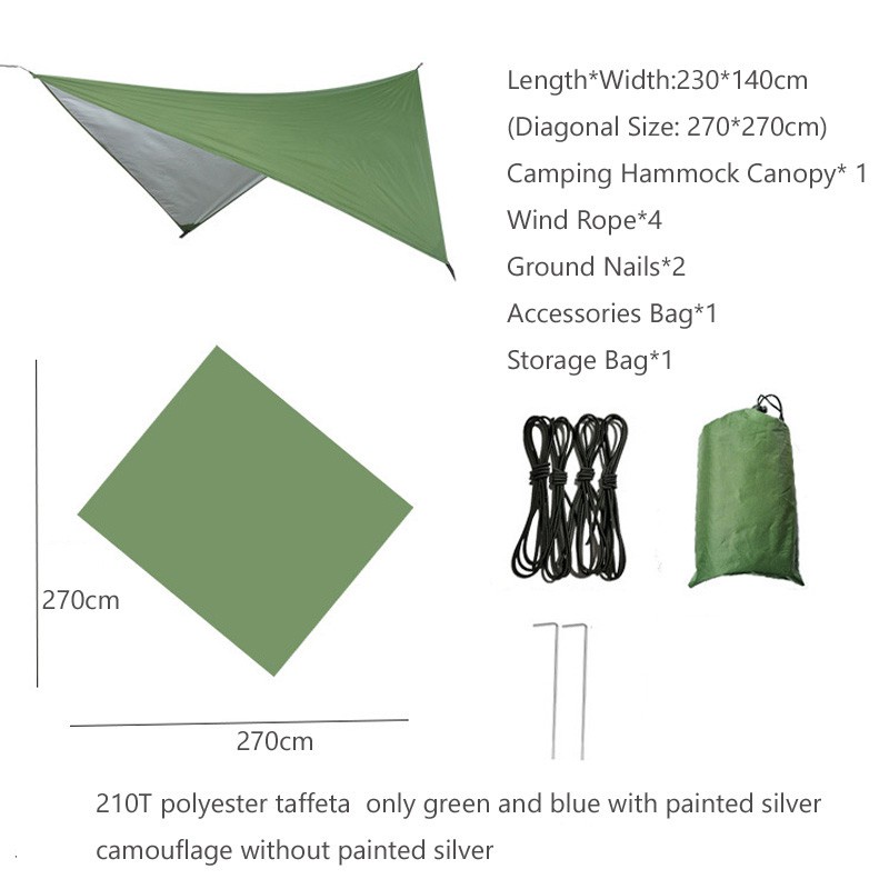 Võng nylon dù nhẹ 102" * 55" với lưới chống muỗi thoáng khí và bạt che mưa nắng chống thấm 106" * 106" cho cắm trại