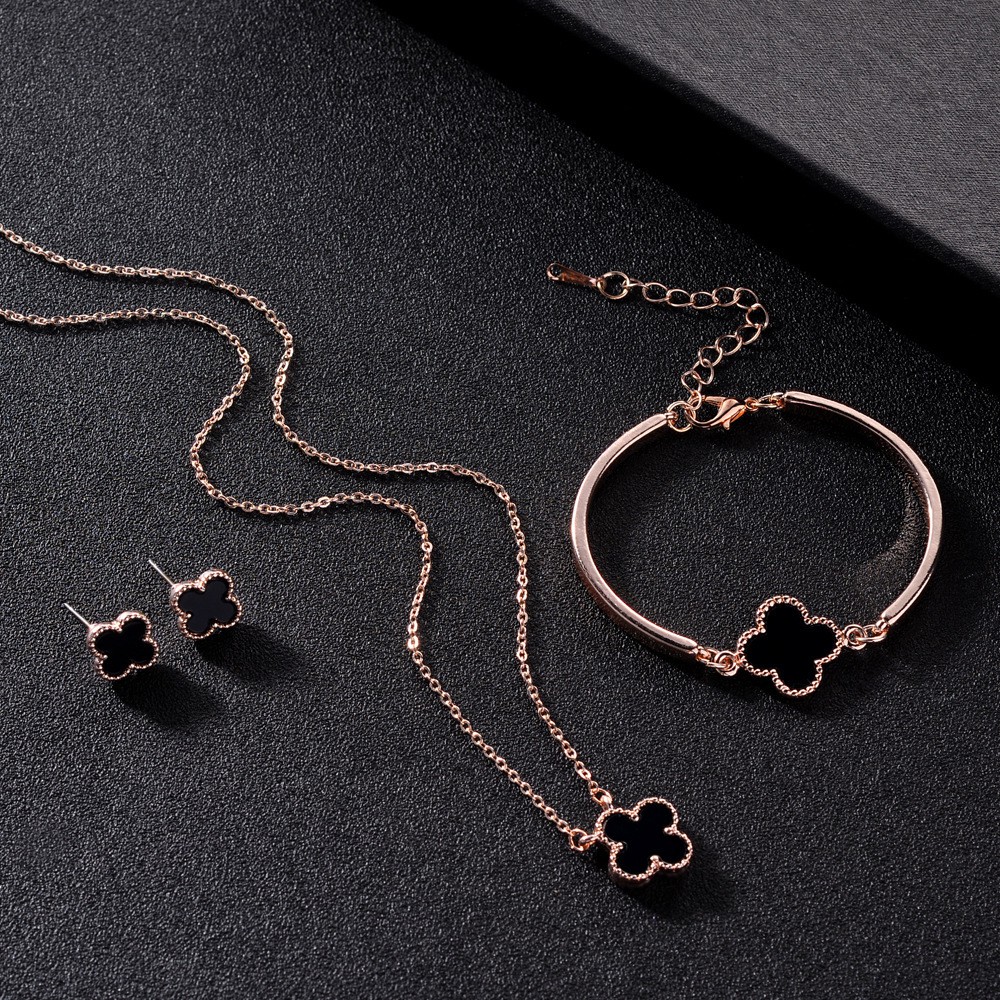 Combo 3 sản phẩm vòng tay, dây chuyền, bông tai cỏ bốn lá siêu rẻ Que Será [Tặng box phụ kiện cao cấp]