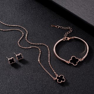 Combo 3 sản phẩm vòng tay, dây chuyền, bông tai cỏ bốn lá siêu rẻ Que Será [Tặng box phụ kiện cao cấp]