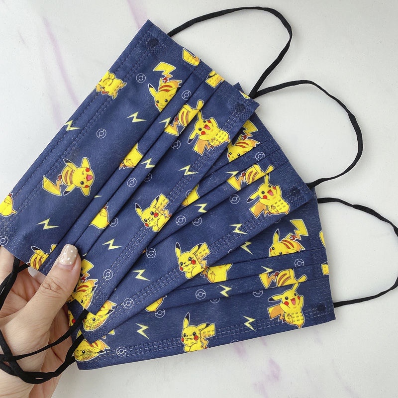 Set 10 Khẩu Trang 3 Lớp In Hoạt Hình Pokemon / Pikachu / Mario / Mew TOKI / Psyduck / Captain America / Roblox Dễ Thương Bảo Vệ Cho Bé