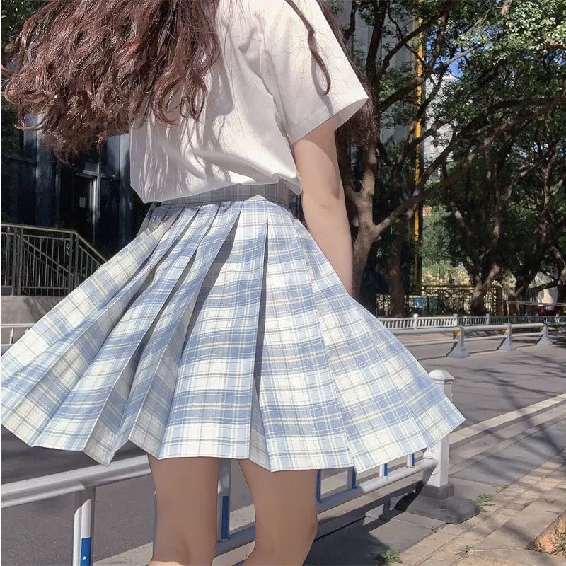 Bộ đồng phục ba món gồm chân váy xếp ly ngắn + áo sơ mi + cà vạt phong cách đại học đáng yêu