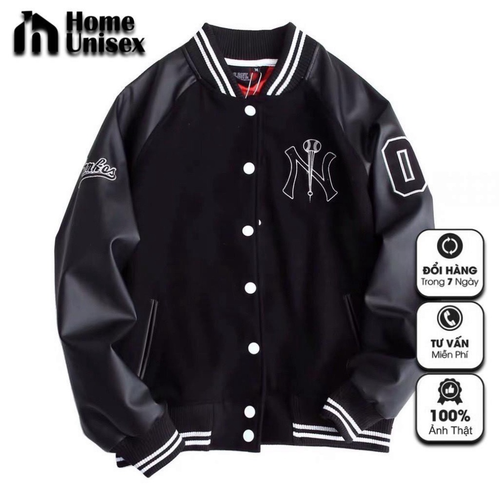 Áo Khoác Bomber Ny Bóng Chày Da Thêu Cao Cấp Unisex Hottrend 2022