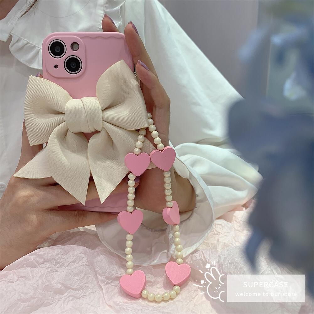 Ốp Điện Thoại TPU Mềm Đính Nơ Có Dây Đeo Tay Cho iPhone 13 12 11 Pro Max XR XS Max X