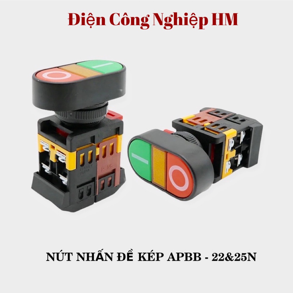 Nút Ấn Nhấn Đề Kép APBB - 22&25N, Nút đôi có đèn 600V-10A