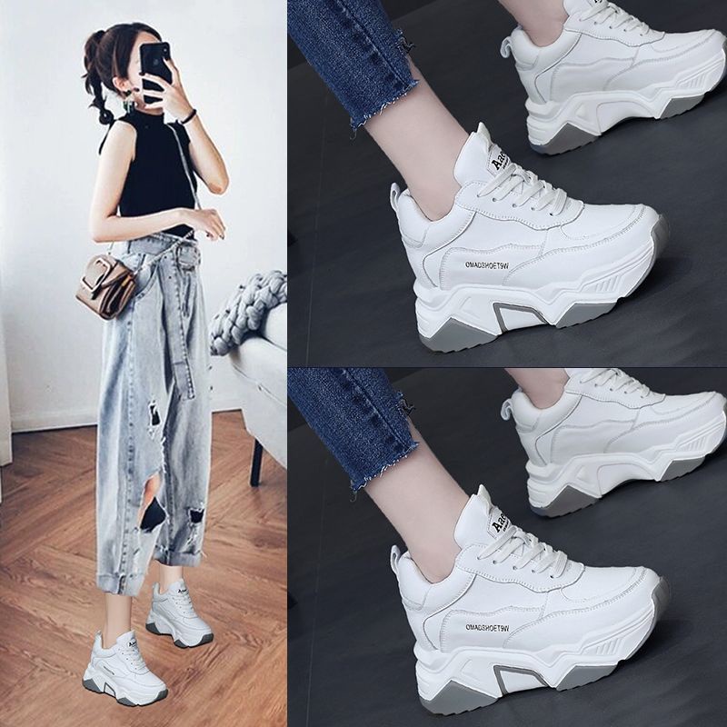 Giày Thể Thao Trắng Đế Dày Tăng Chiều Cao Thời Trang Cho Nữ