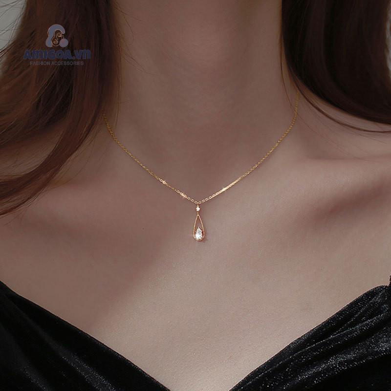 Vòng cổ Mặt Hình Giọt Nước Đính Đá Zircon Thiết Kế Đơn Giản Phong Cách Pháp Thời Trang Cho Nữ