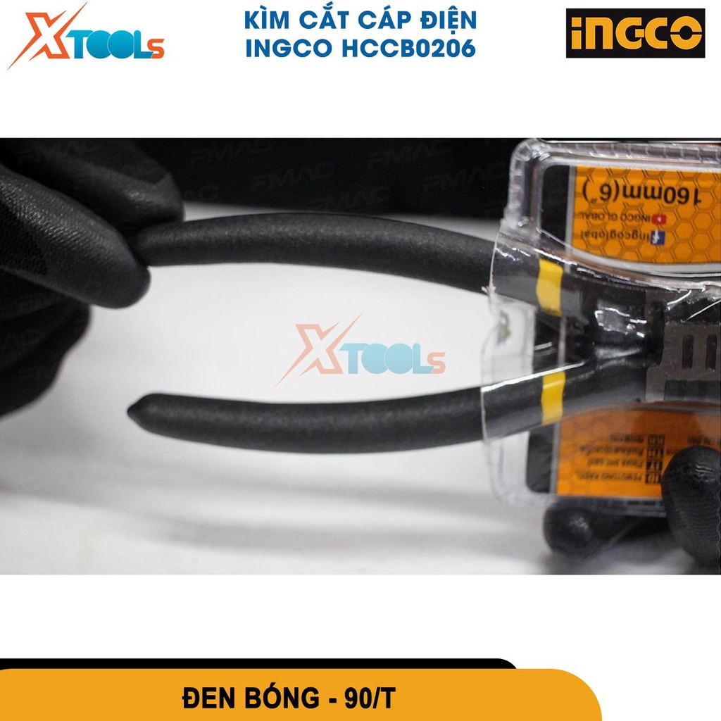 Kìm cắt cáp điện INGCO size 6-10 inch, kềm thép carbon 55 cứng cáp, đen bóng [XTOOLs][CHÍNH HÃNG]