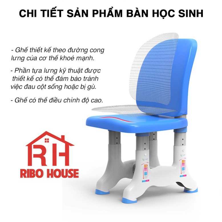 Bàn học sinh trẻ em RIBO HOUSE bộ bàn ghế size 80cm có đèn, chống gù, chống cận, điều chỉnh độ cao cho bé RIBO138