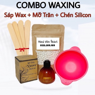 Combo sáp wax lông và mỡ trăn kèm chén nấu sáp silicon chống dính, sáp wax nóng, hạt đậu wax lông tại nhà