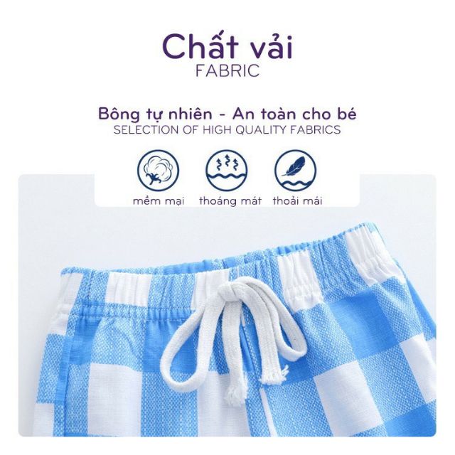 Quần short bé trai Wellkids quần đùi cho bé họa tiết caro xuất Âu Mỹ