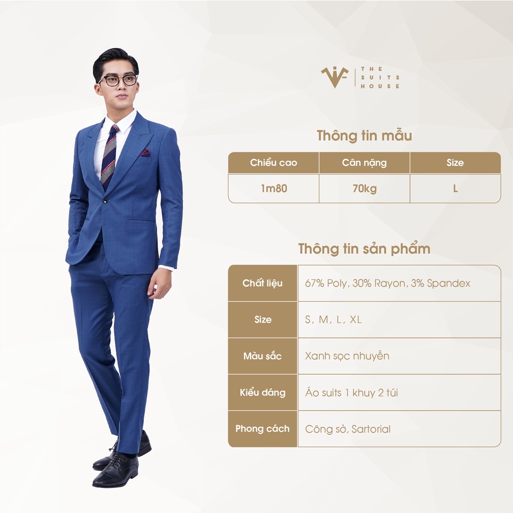 Bộ vest nam xanh sọc nhuyễn 1 khuy 2 túi, suits sartorial The Suits House