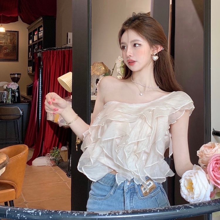 Áo kiểu SUXI vải voan không tay hở vai màu trơn thời trang mùa hè dành cho nữ