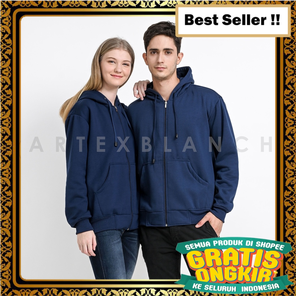 Áo Khoác Có Nón Phối Khóa Kéo Màu Xanh NAVY Phong Cách Hàn Quốc Phổ Biến Cho Nam Nữ M-XXL