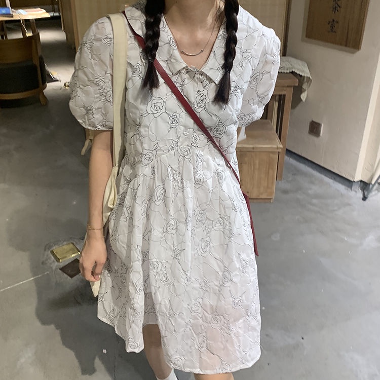 Đầm midi Màu Trắng Tay Phồng Phong Cách Cổ Điển Thời Trang Mùa Hè Cho Nữ