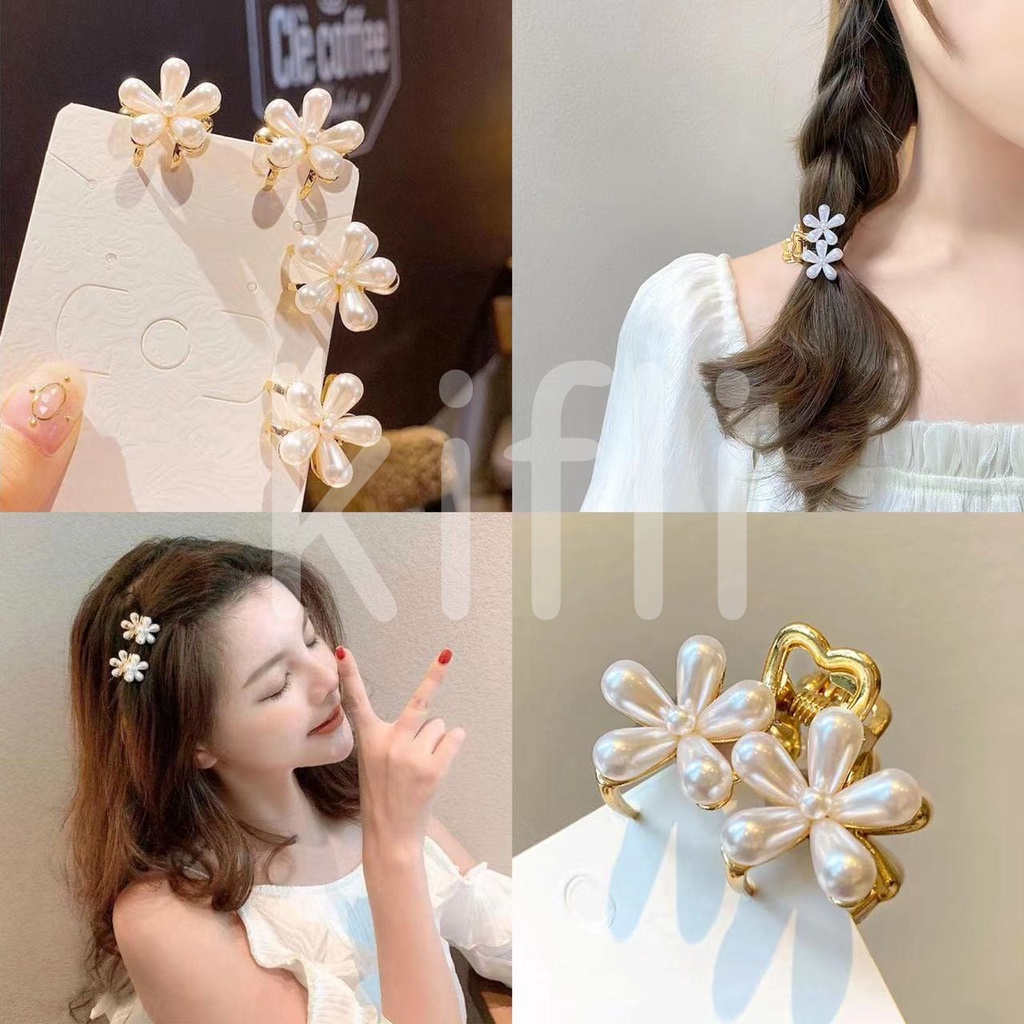Kẹp tóc trang trí hoa đính hạt ngọc trai nhân tạo phong cách Hàn Quốc đơn giản thời trang dành cho nữ（quà tặng ngày thiếu nhi）