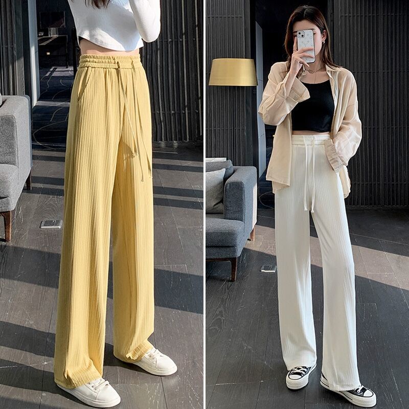 Jiashucheng Quần Dài Lưng Cao Ống Rộng Dáng Suông Vải Mỏng Phối Dây Rút Cá Tính Cho Nữ