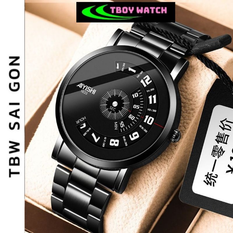 Đồng hồ nam Aiyishi 1633 chính hãng thời trang Trẻ trung, Dây kim loại ,màu đen chống nước  -D5-