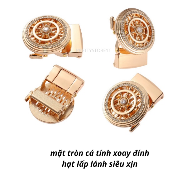 Thắt lưng nam khóa tự động thông minh, dây nịt da cao cấp mắt xoay đính đá sang trọng thời trang