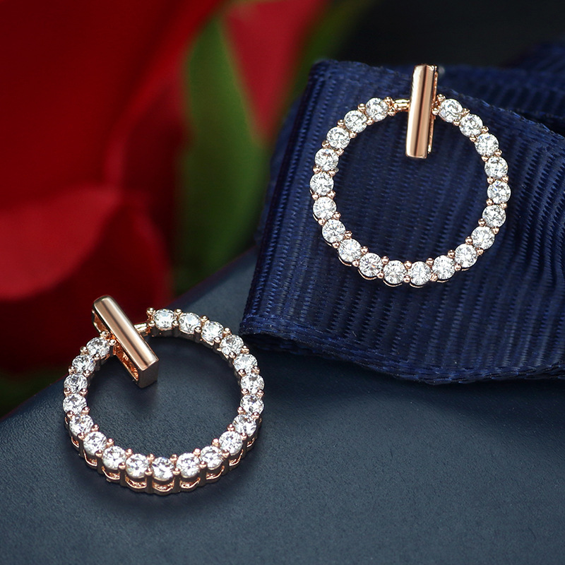 Khuyên tai kim bạc 925 đính đá zircon dạng xỏ lỗ phong cách Hàn Quốc đơn giản cho nữ