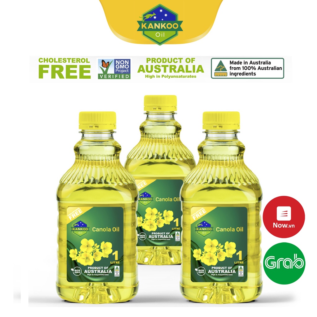 Combo 3 chai dầu ăn hạt cải nguyên chất Kankoo 1L nhập khẩu chuẩn Úc