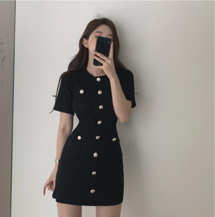 Spring98 Đầm Dệt Kim Mini Cổ Tròn Xinh Xắn Theo Phong Cách Retro Dành Cho Nữ