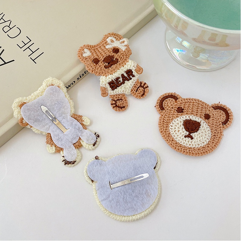 Kẹp tóc dệt kim hình chú gấu dễ thương phong cách Hàn Quốc
